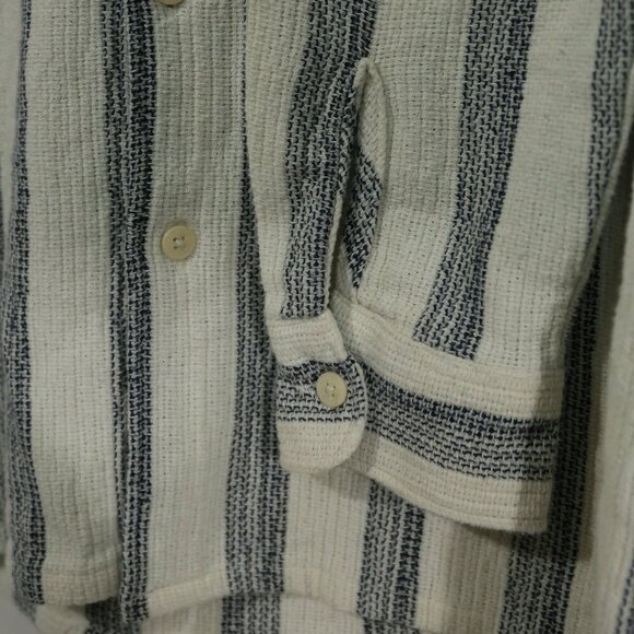 Zara Striped Button Up Shirt Small Beige gray Long Sleeve Casual Morocco - Picture 4 of 9